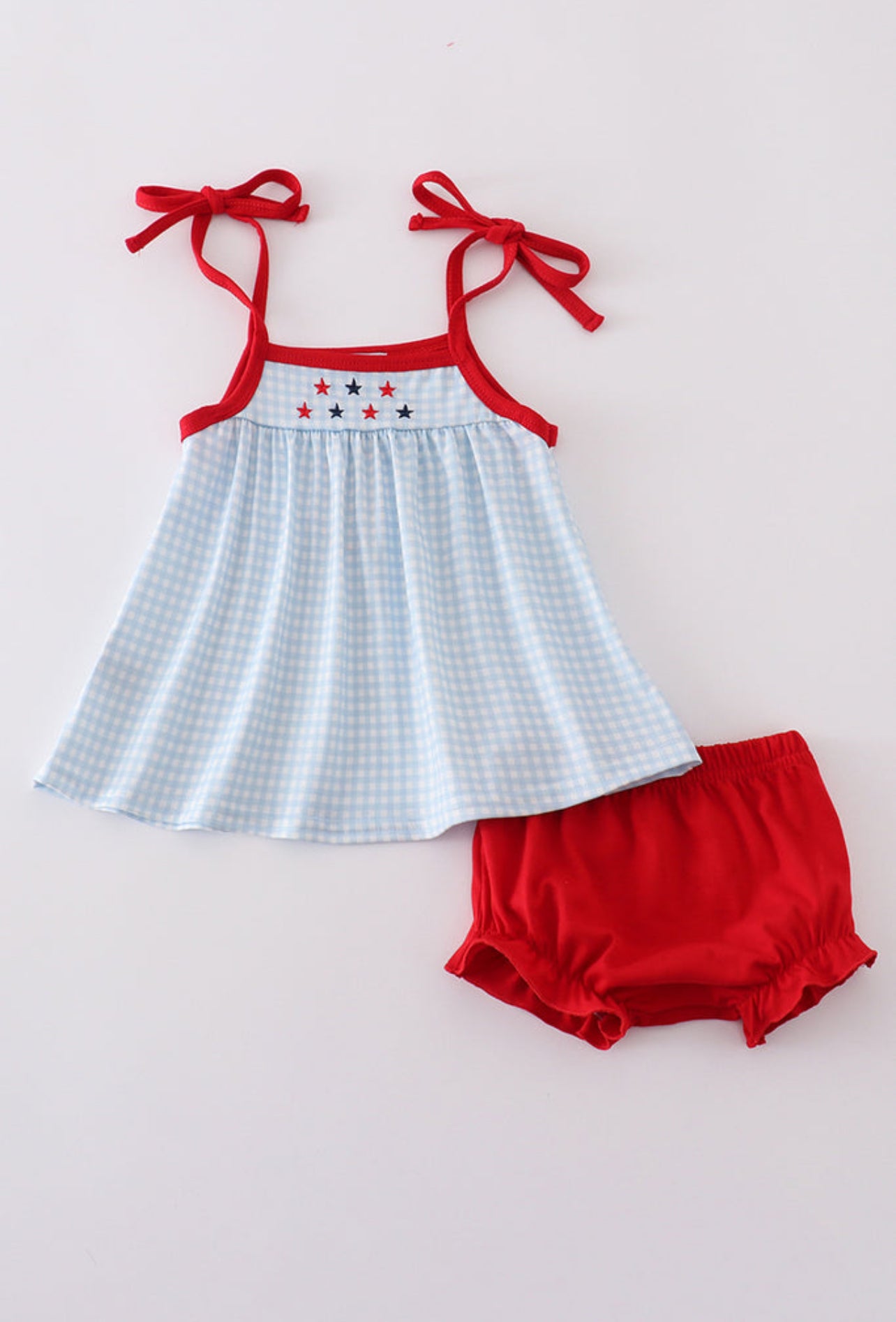 Blue gingham embroidered star bloomer set