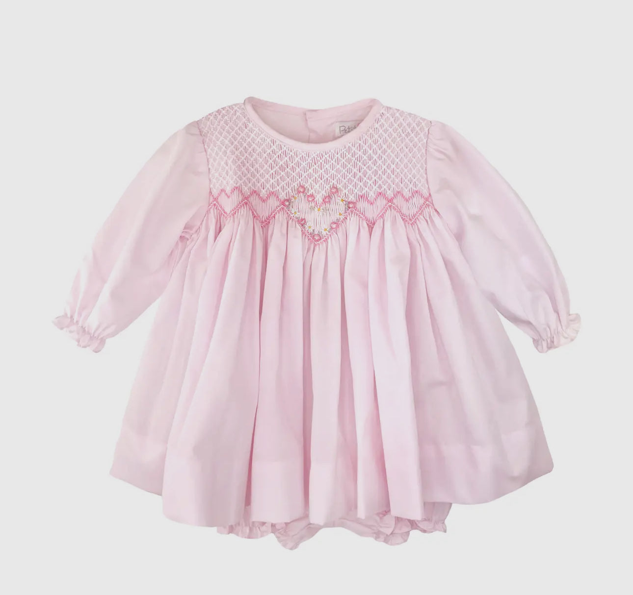 Smocked Dress w/Floral Heart Embroidery