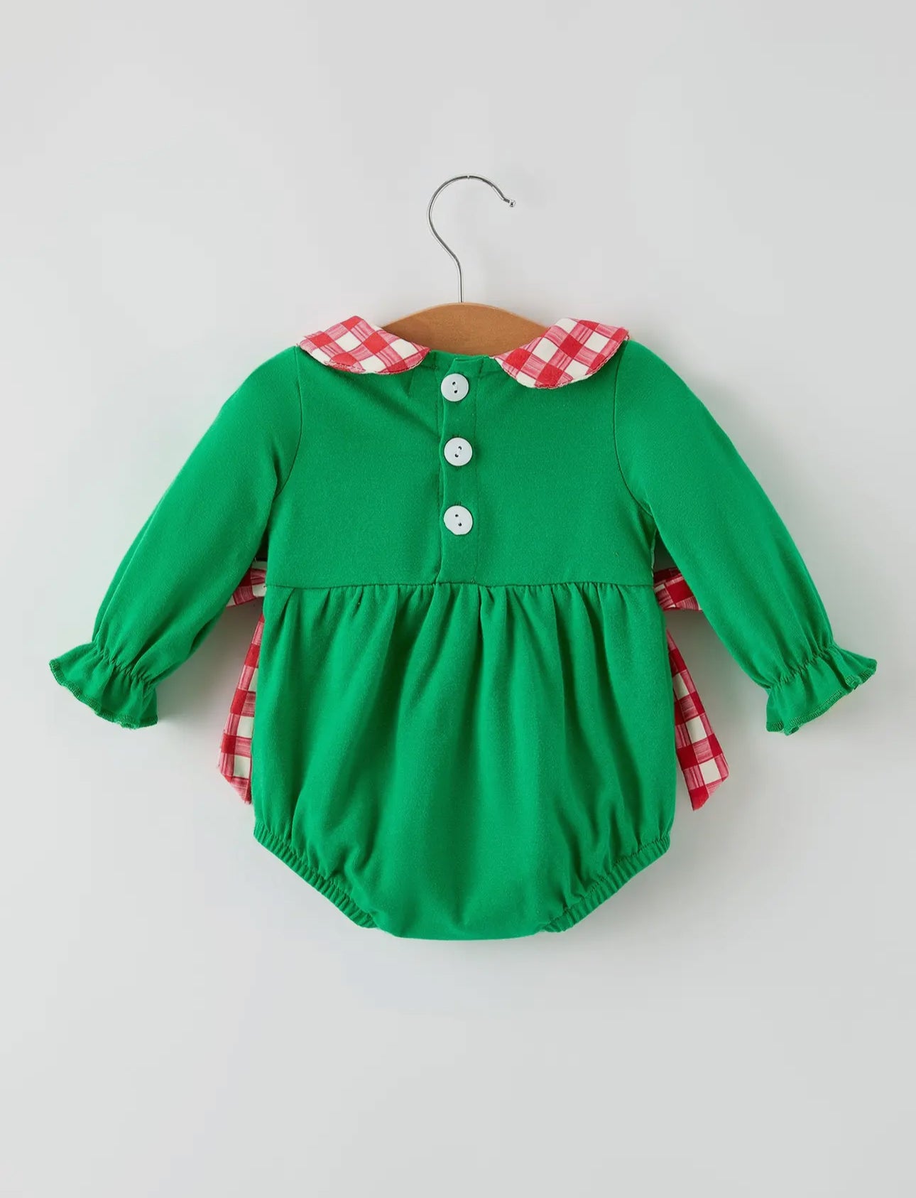 Christmas Character Candy Embroidered Green Romper