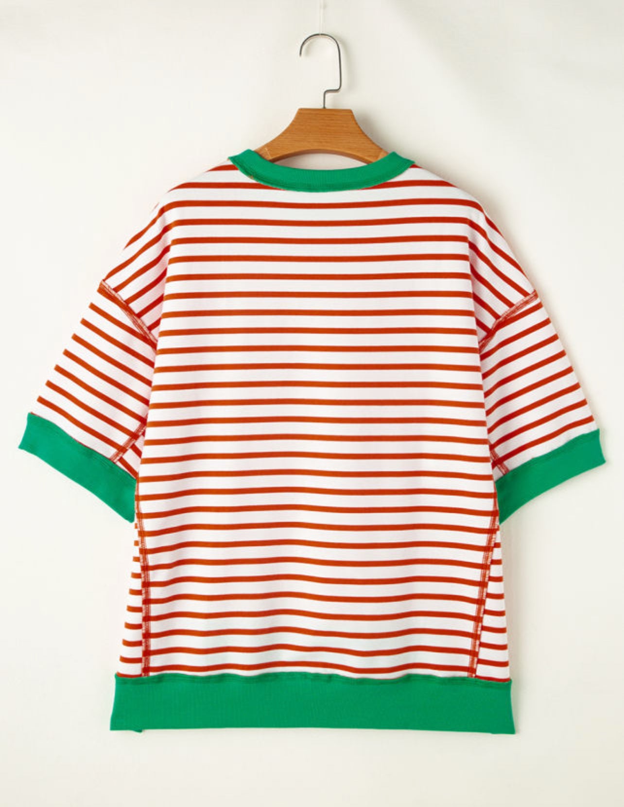 Oversized Orange Stripe Contrast Trim High Lo Shirt