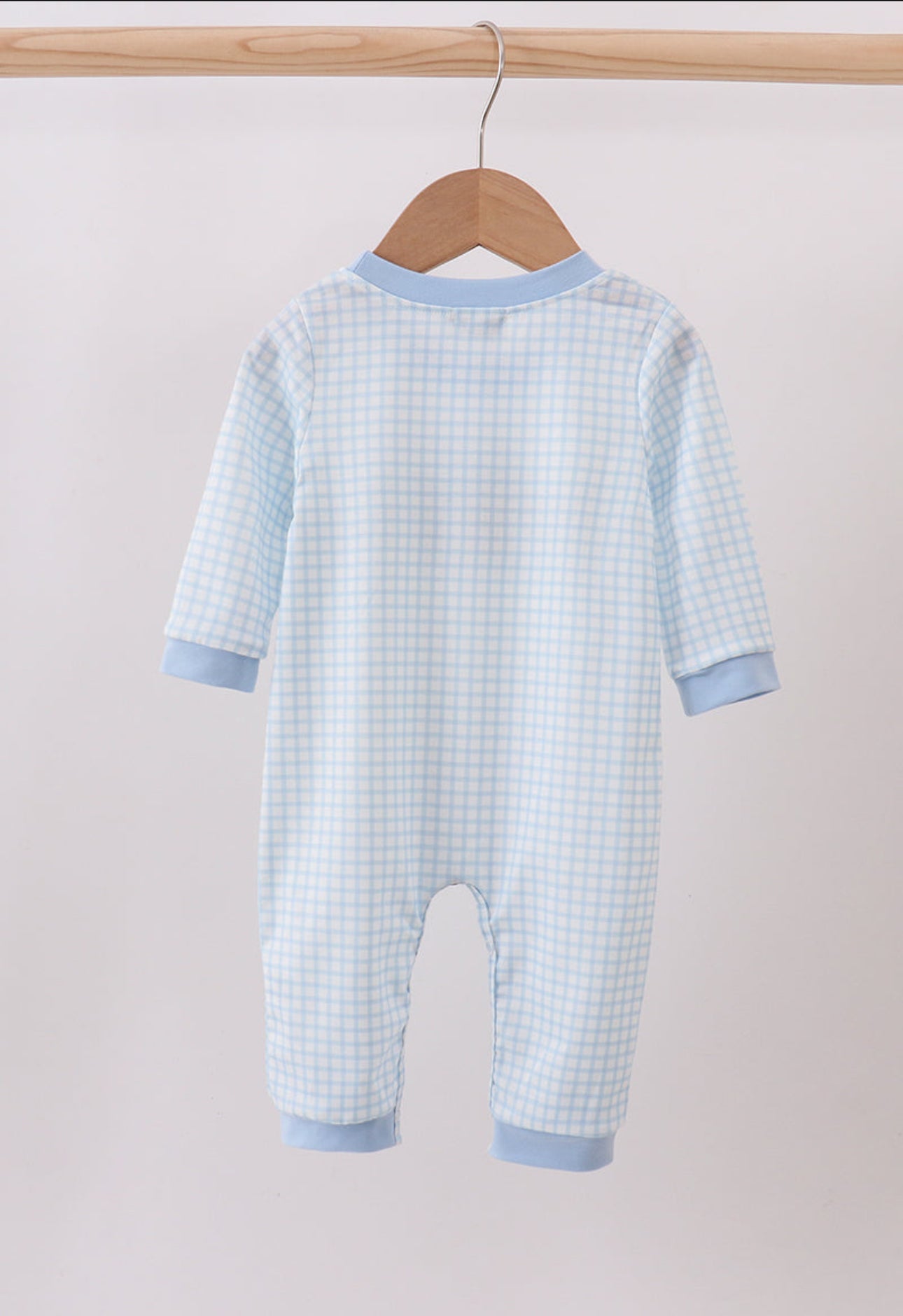 Blue Gingham Animal Smocked Romper