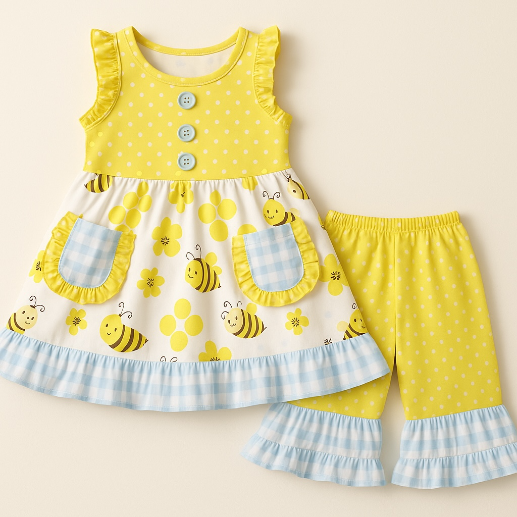 Girls Honey Bee Ruffles Short Set
