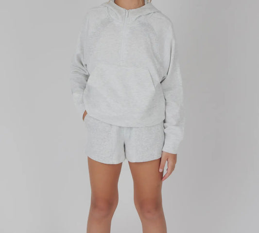 Girls Half Zipped Hoodie Short Set