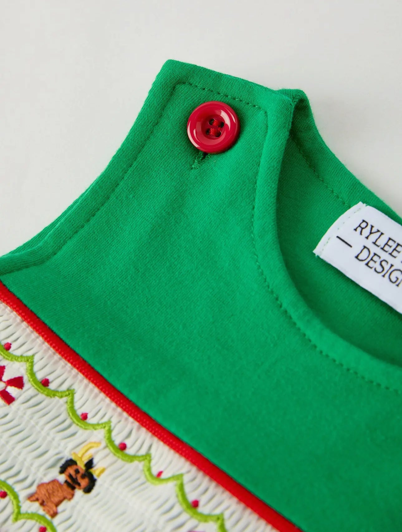 Christmas Character Candy Embroidered Green Romper