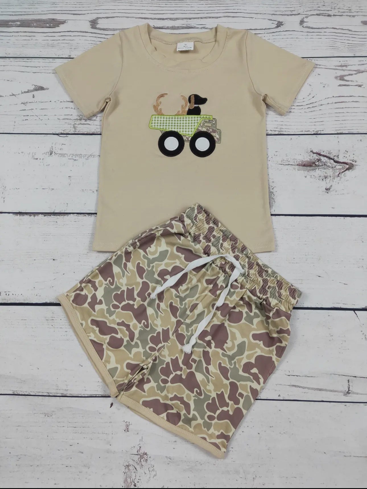 Boys Appliqué Top & Camo Shorts