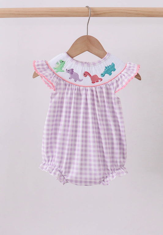 Purple Dino Smocked Bubble