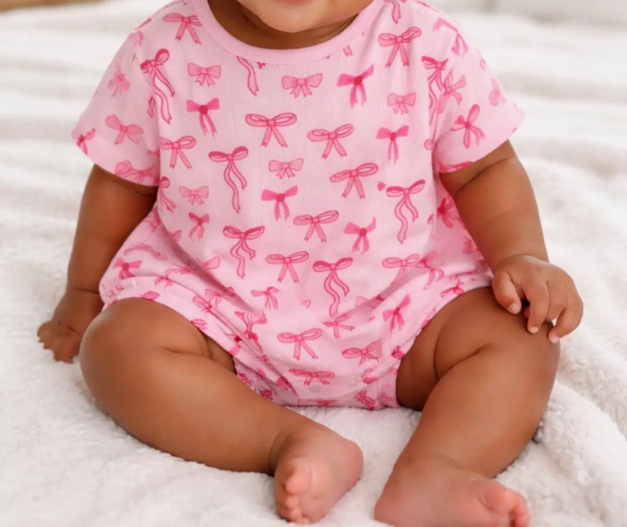 Pink Bow Organic Pointelle TShirt Bubble