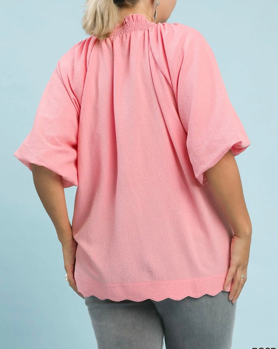 Umgee Scalloped Hem Textured Blouse