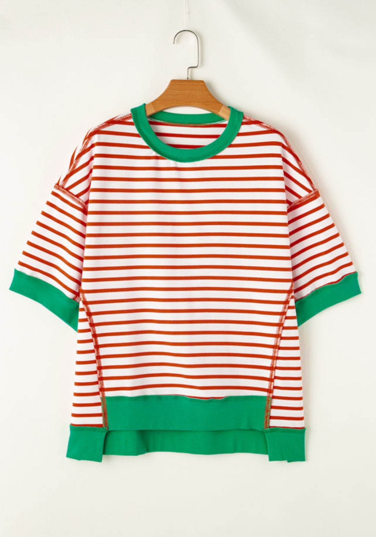 Oversized Orange Stripe Contrast Trim High Lo Shirt