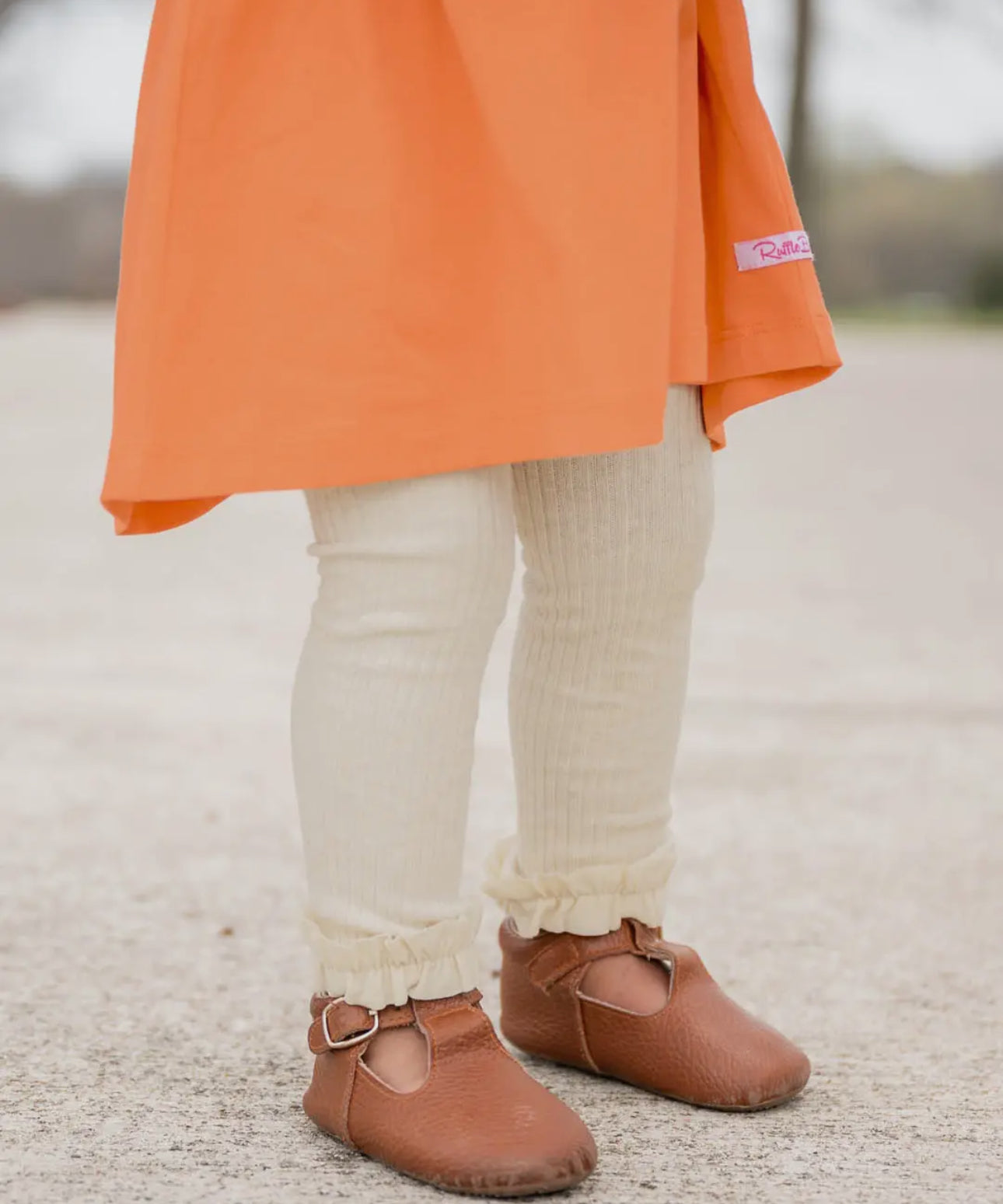 Rugged Butts Heather Oatmeal Ribbed Knit Footless Ruffled Tights
