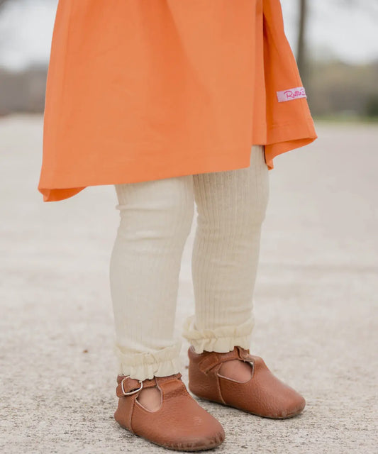 Rugged Butts Heather Oatmeal Ribbed Knit Footless Ruffled Tights