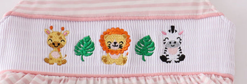 Pink striped animal embroidered set