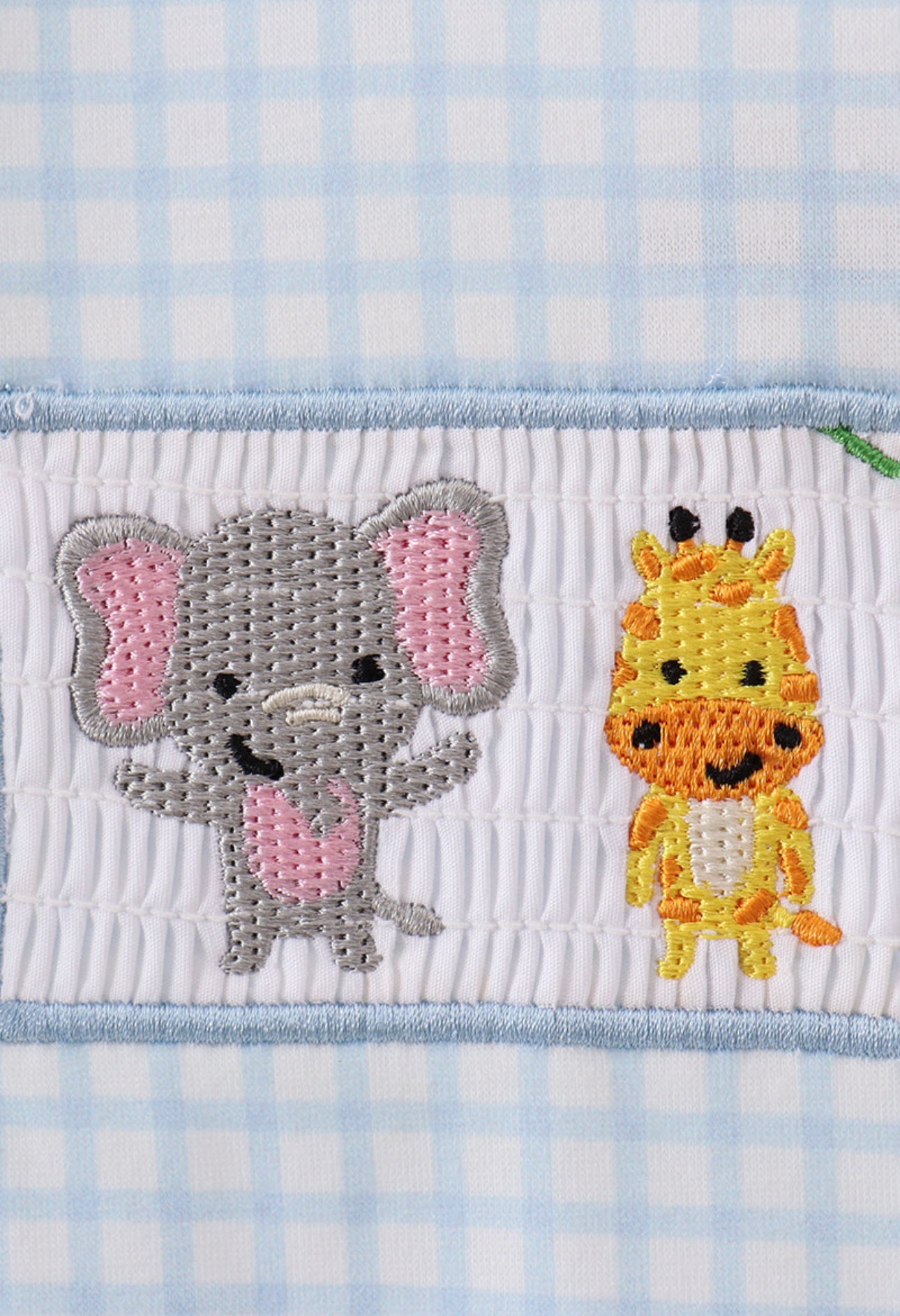 Blue Gingham Animal Smocked Romper