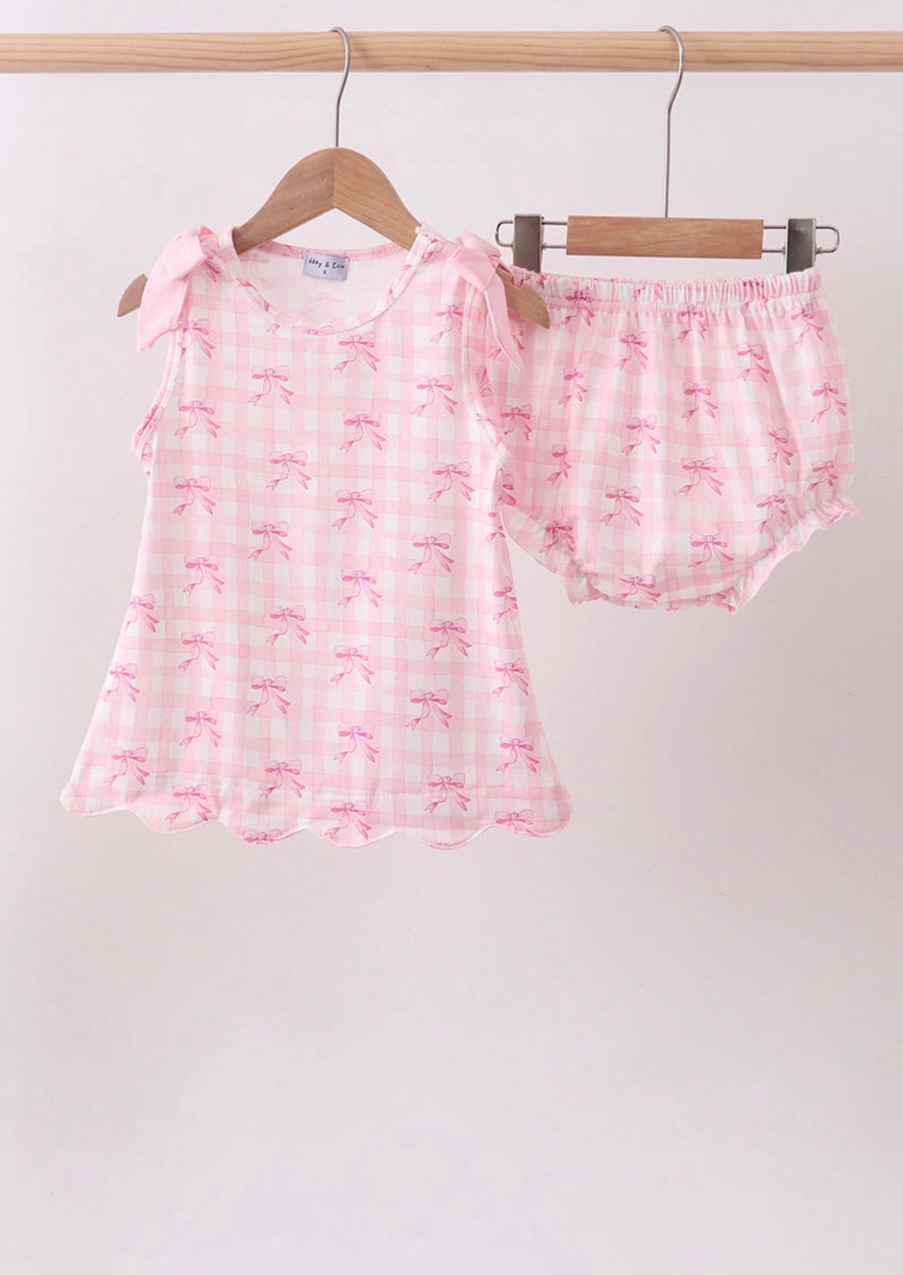 Pink Bow Print Scalloped Bloomer Set