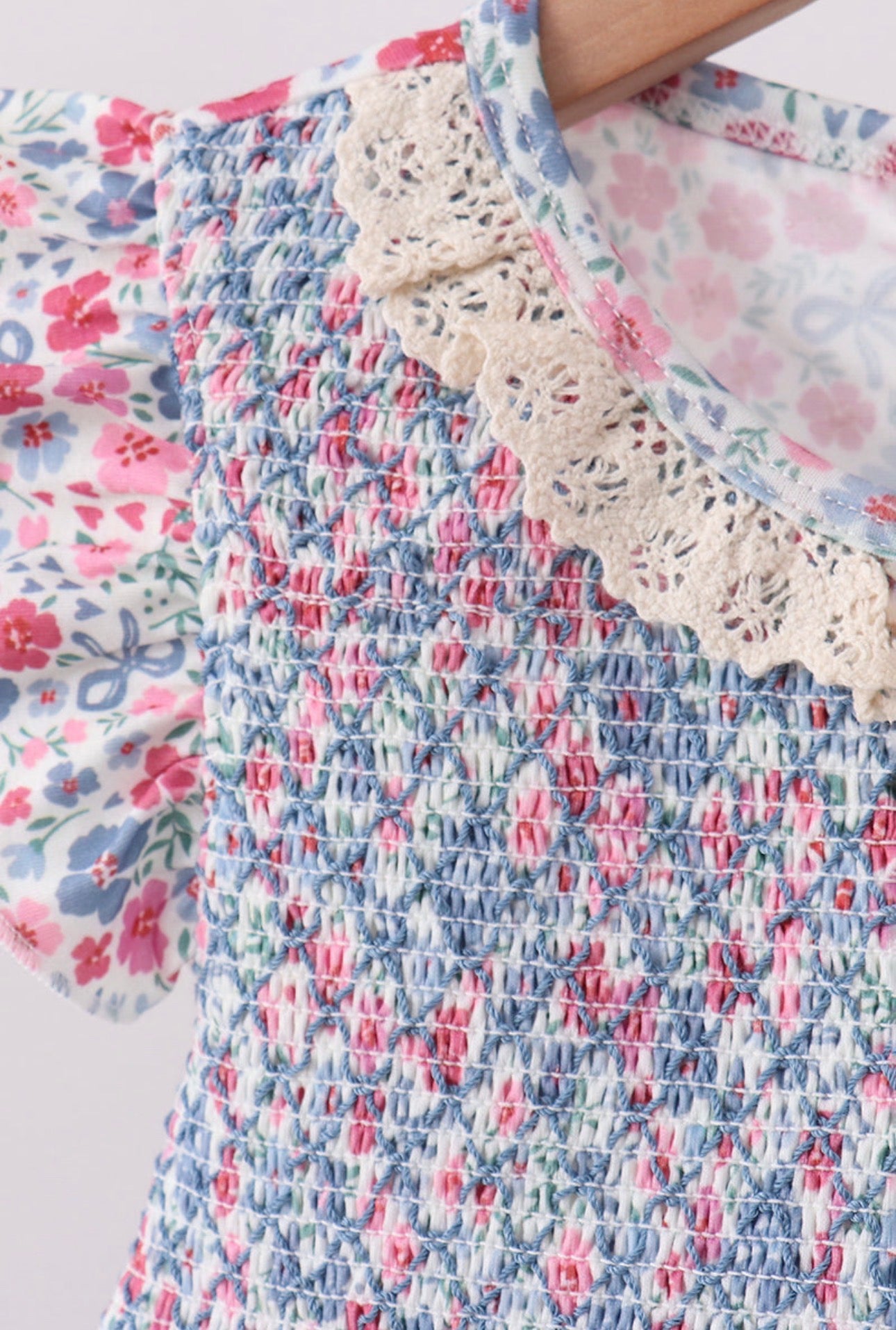 Blue Floral Smocked Ruffle Bloomer Set
