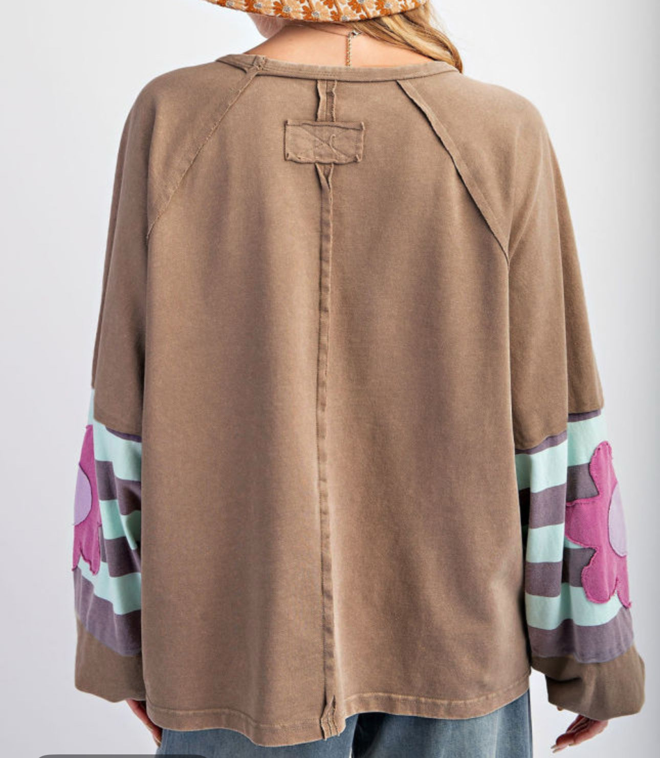 French Beige Flower Striped Patchwork Puff Sleeve