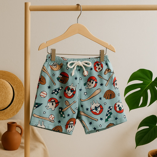 Batter up swim trunks