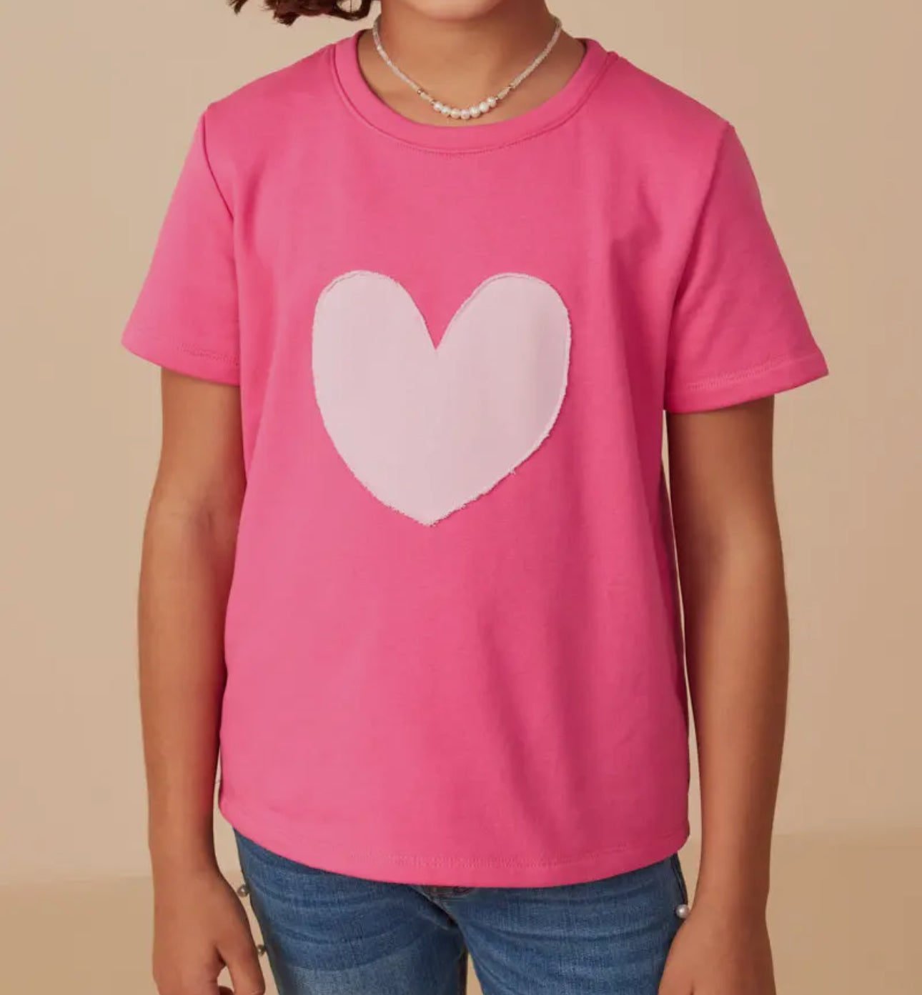 Girls Heart Patch Contrast Band TShirt