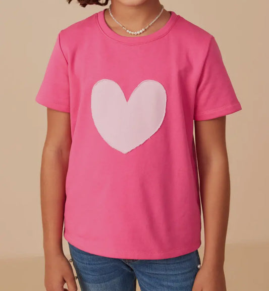 Girls Heart Patch Contrast Band TShirt