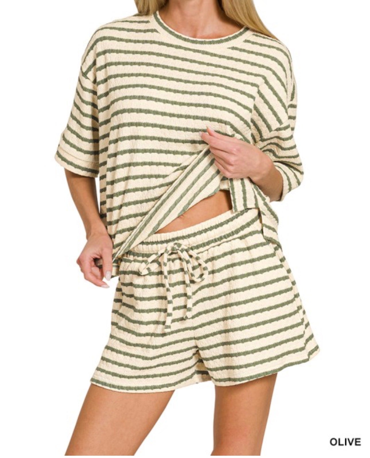 Zenana Striped Short Sleeve Tee & Short Set