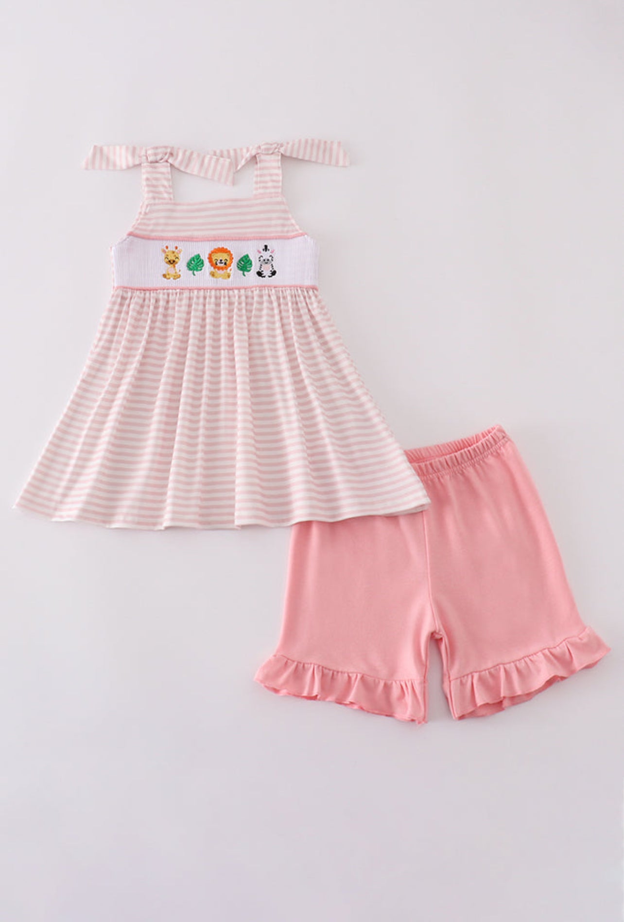 Pink striped animal embroidered set