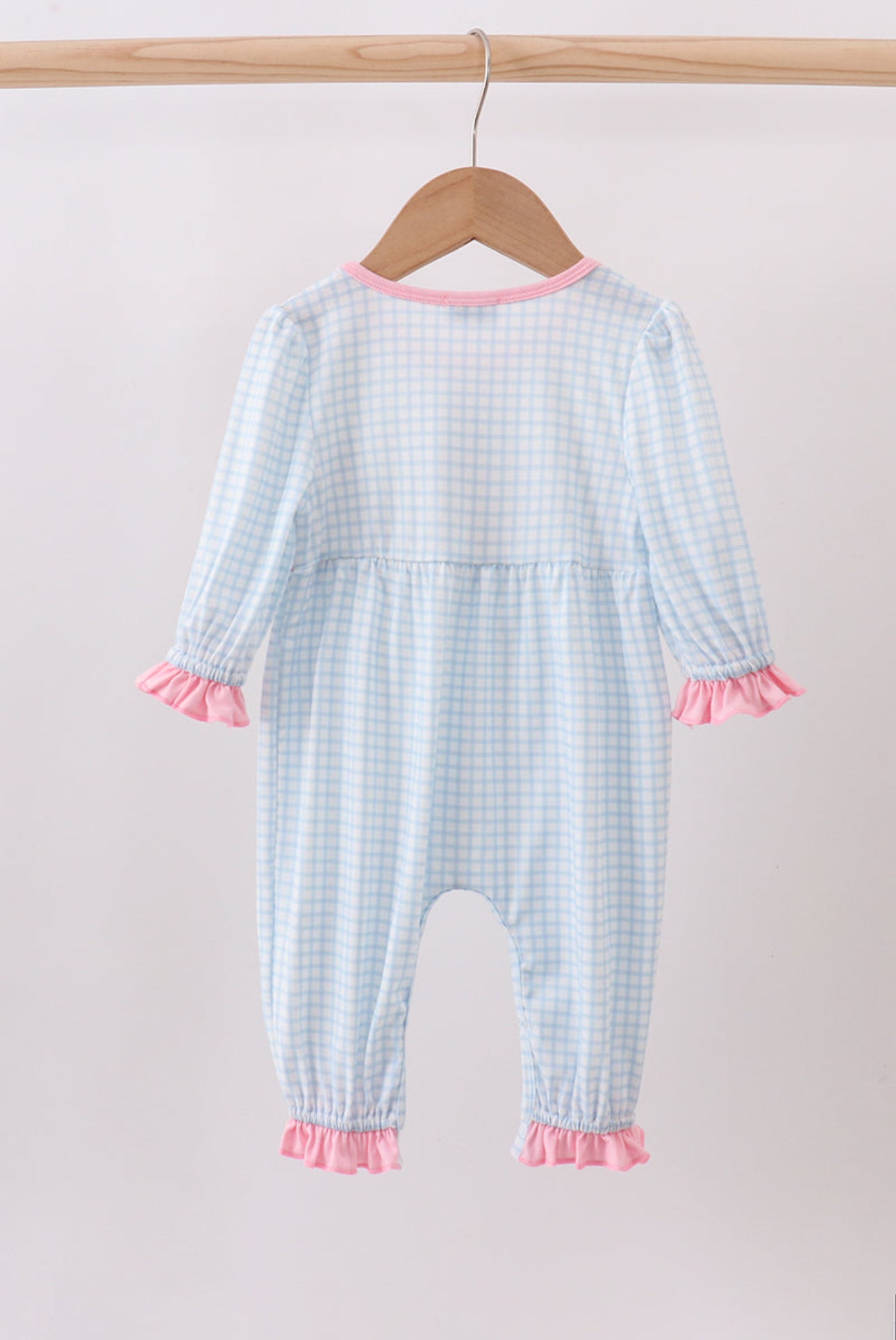 Blue Gingham w/Pink Animal Smocked Romper