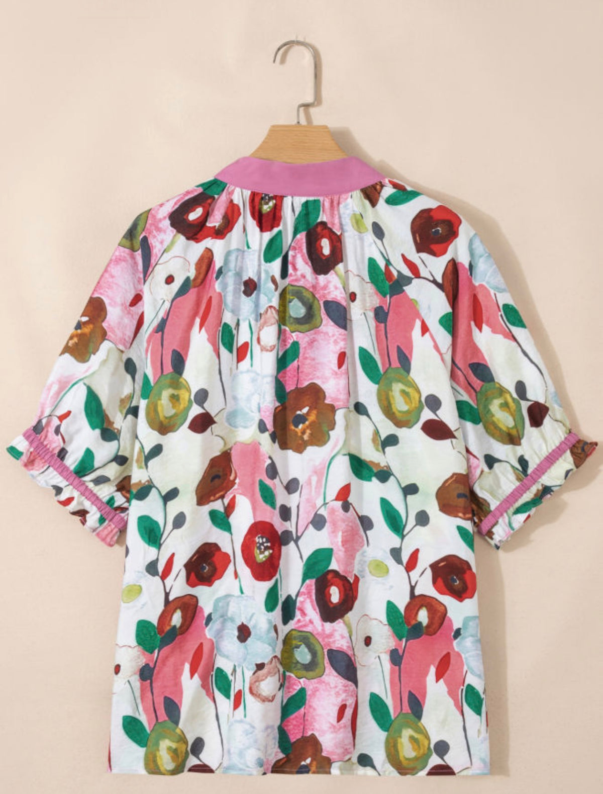 Pink Floral Plus Size Puff Sleeve Shirt