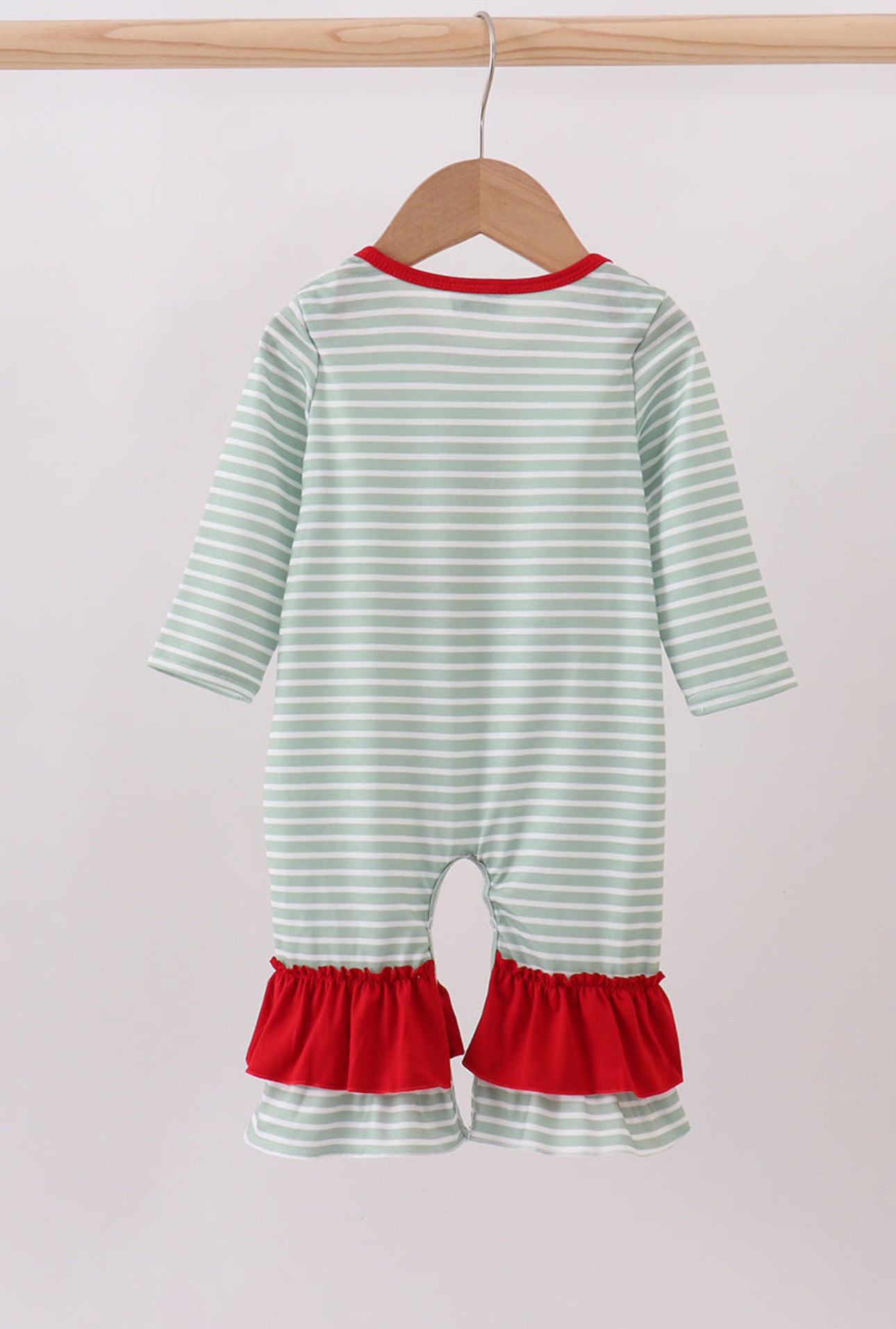 Green Striped Christmas Farm Animal Romper