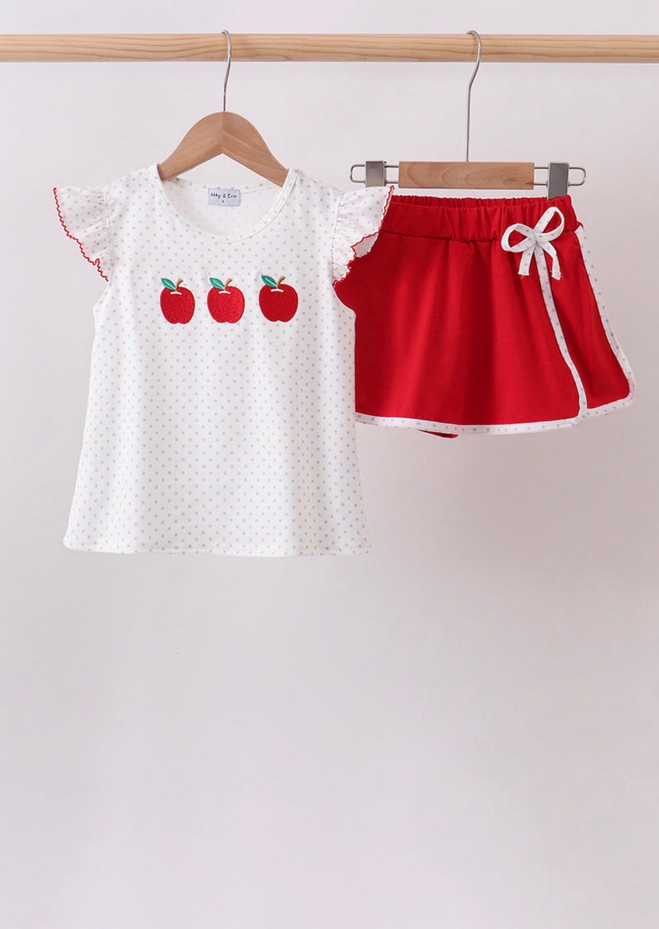 Red Apple Embroidered Skort Set