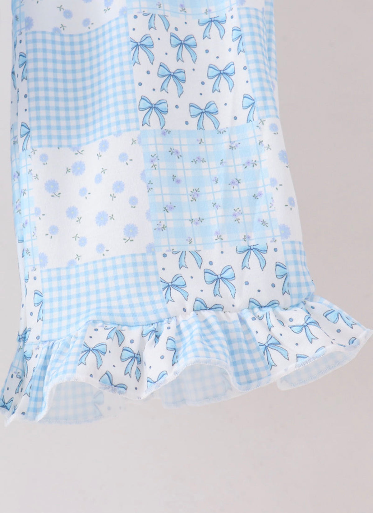 Blue Floral Checkered Bow Pant Set