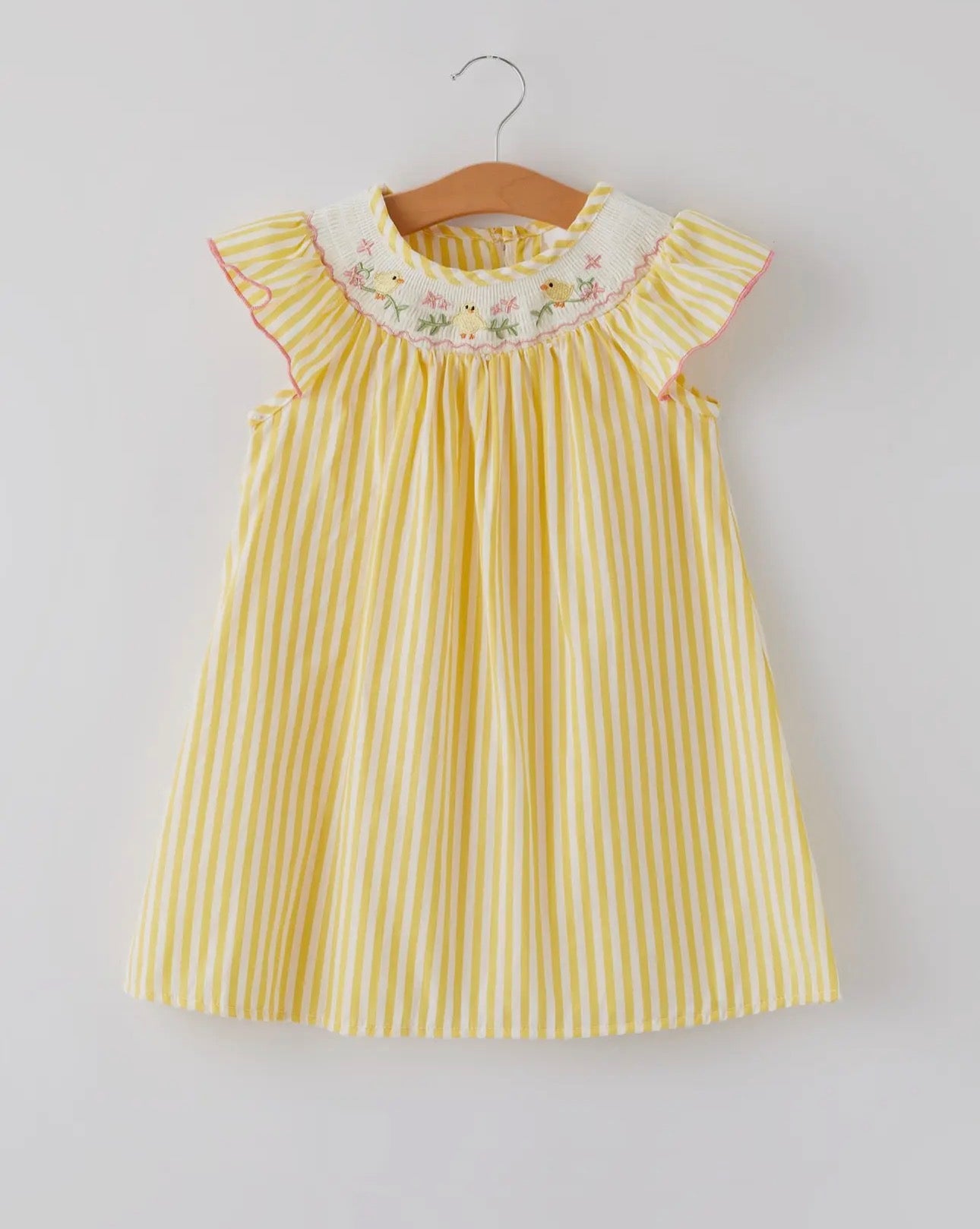 Girls Easter Embroidered Chicken Floral Smocked Dress
