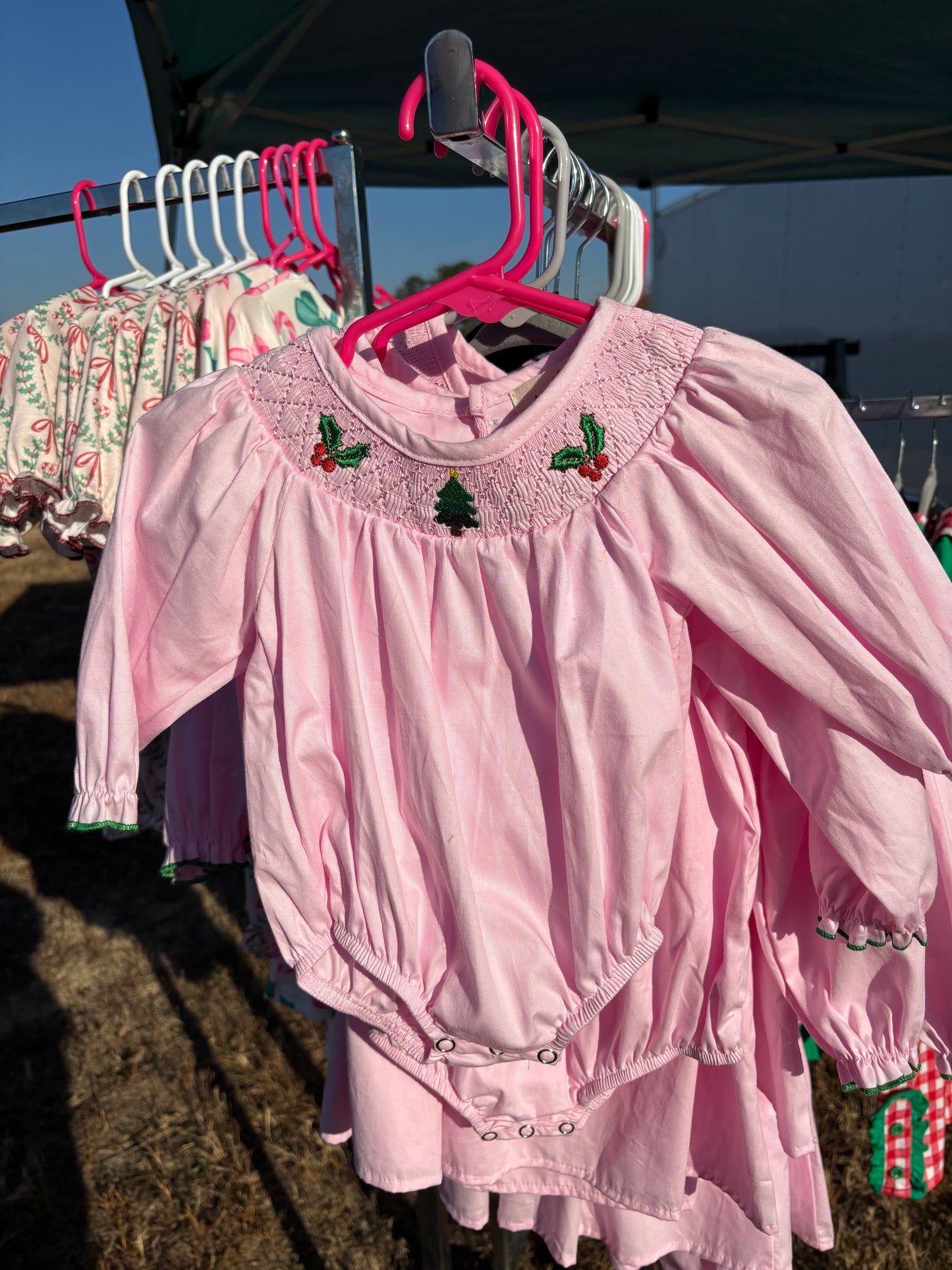 Holly Smocked Pink Christmas Romper