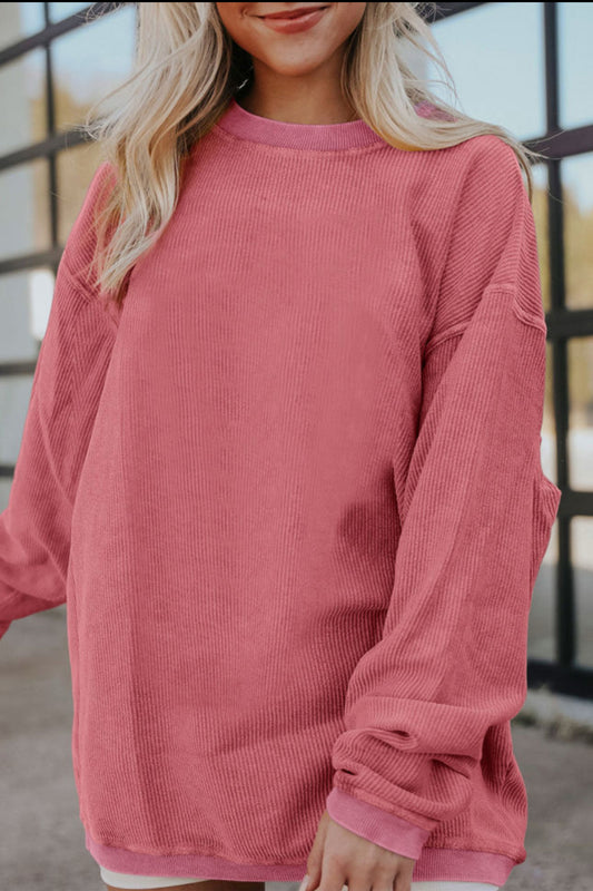 Strawberry Pink Ribbed Corduroy Sweatshirt