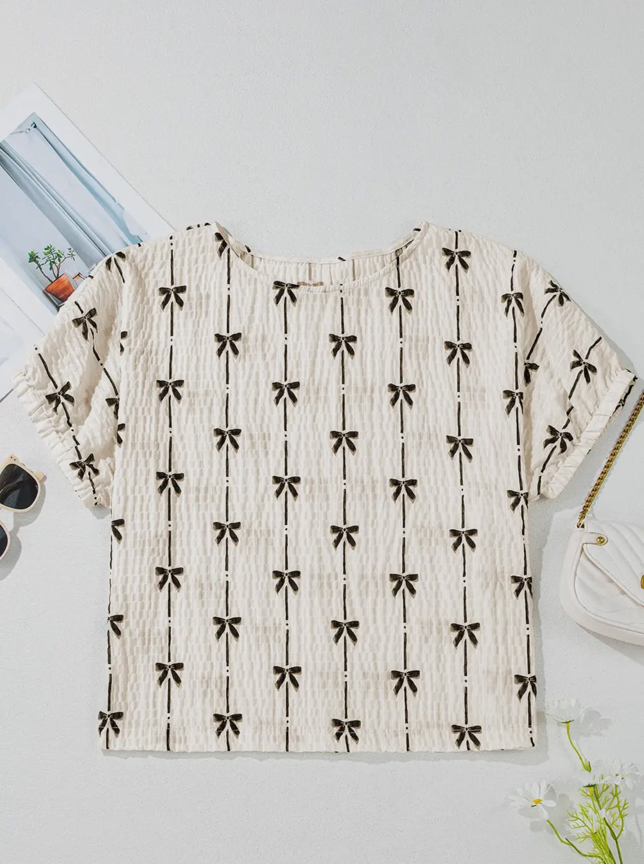 Bow Puff Short Sleeve Spring Top