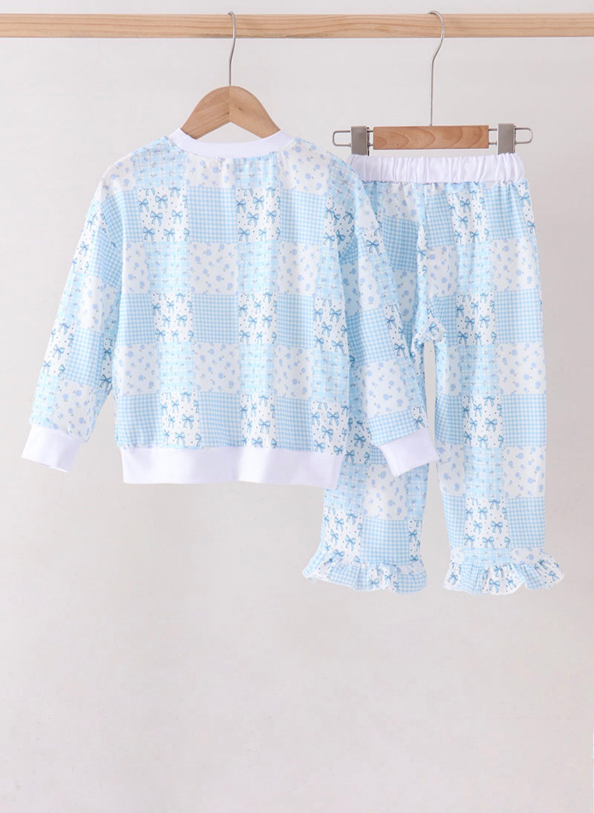 Blue Floral Checkered Bow Pant Set