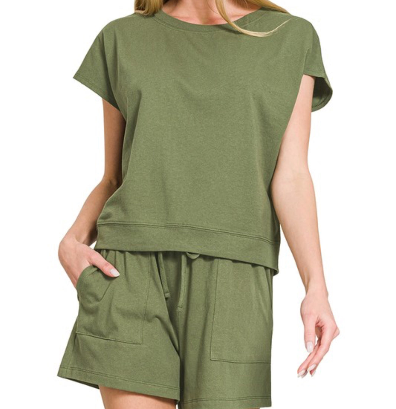 Zenana Olive Green Short/Lounge Set