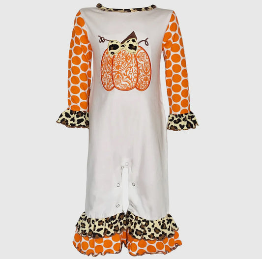 AnnLoren Orange Pumpkin Fall Thanksgiving Romper