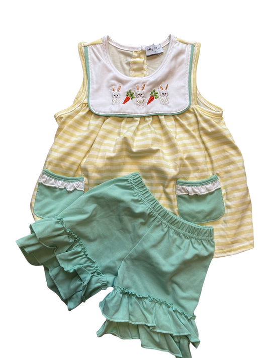 Yellow striped Bunny Girls Easter Set