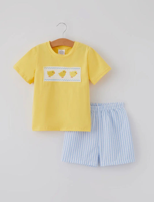 Boys Easter Embroidered Chicken Short Set