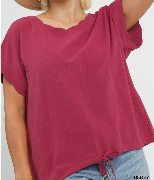 Umgee Linen Blend Rolled Sleeve Top