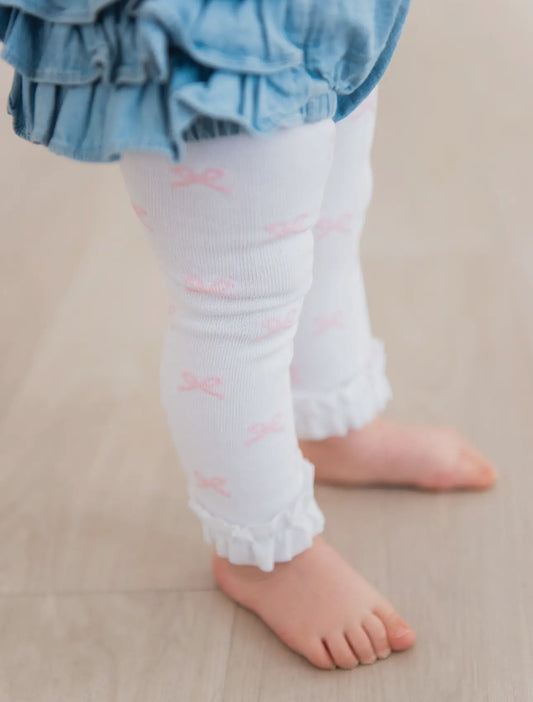 Rugged Butts Pink Bows Footless Ruffle Tights