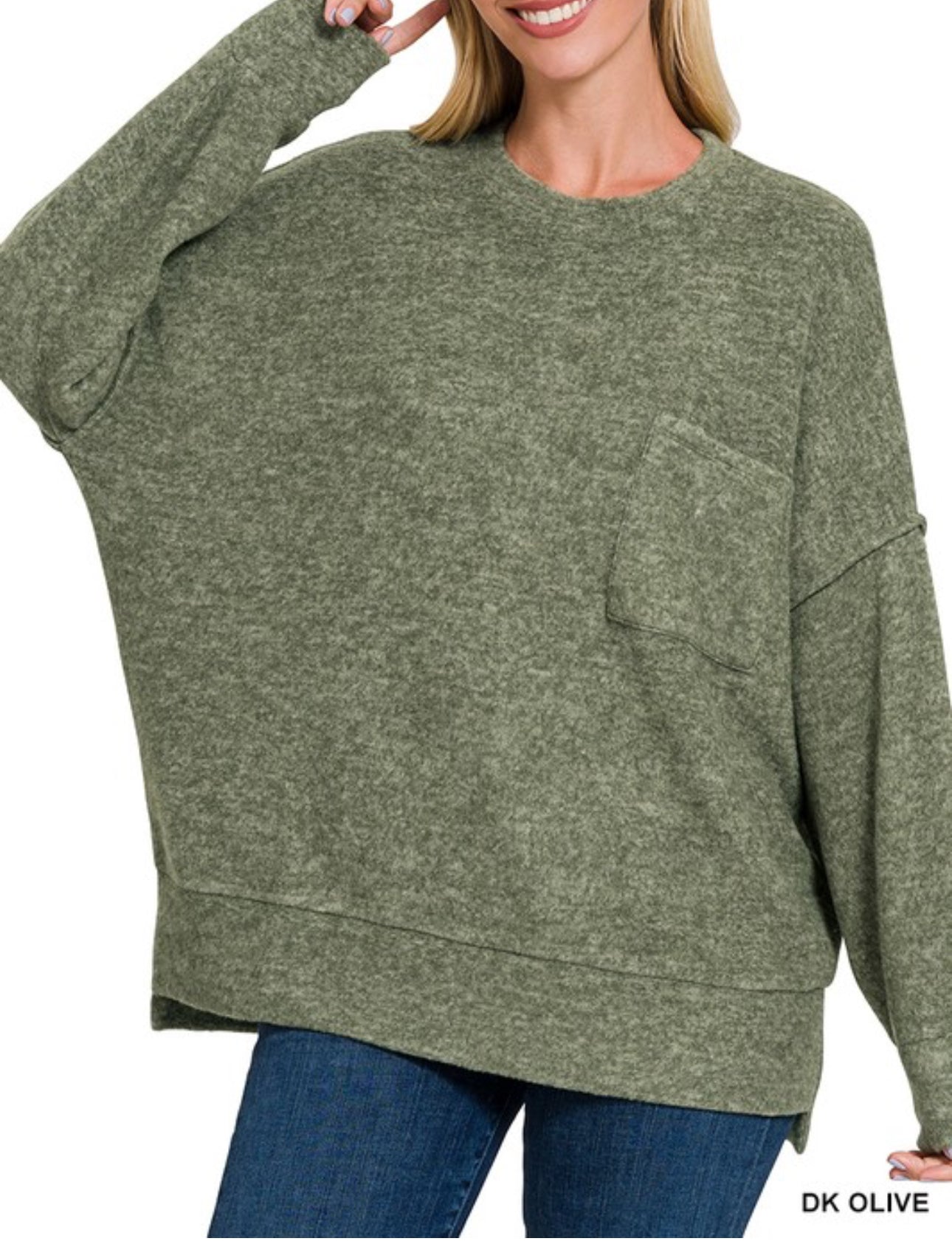Zenana Dark Olive Dropped Shoulder Oversized Sweater