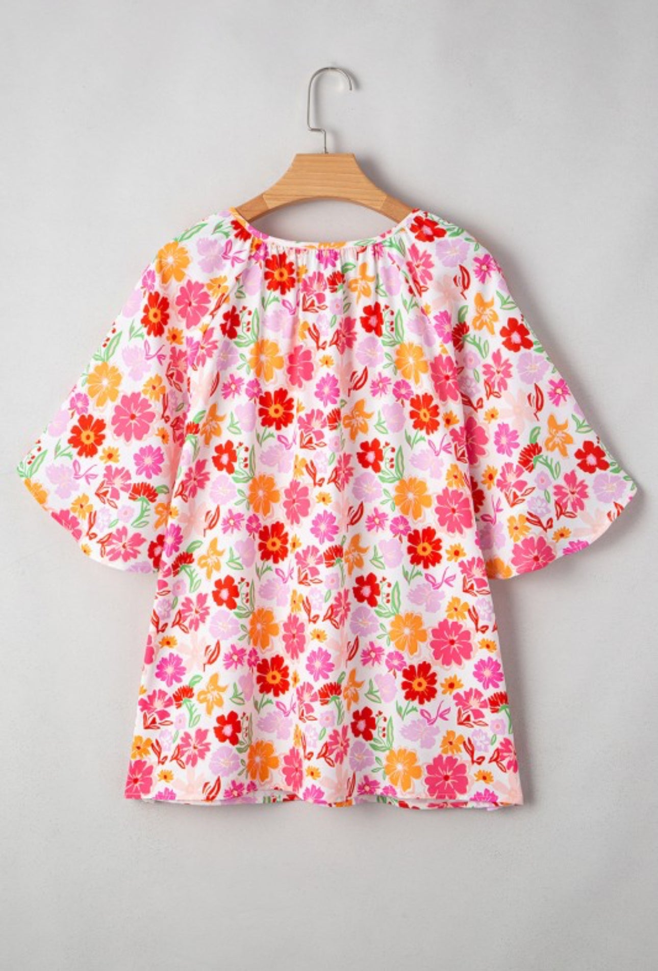 Floral Split V Neck Plus Sized Blouse