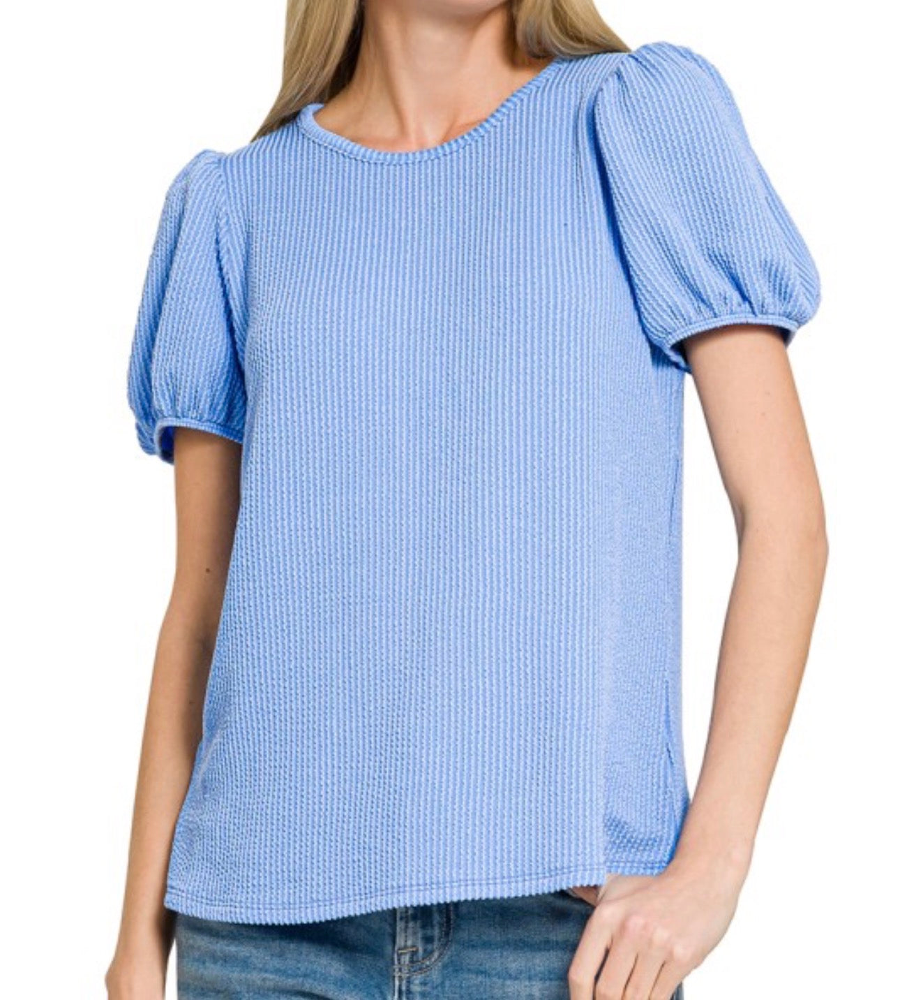 Zenana Ribbed Puff Sleeve Top