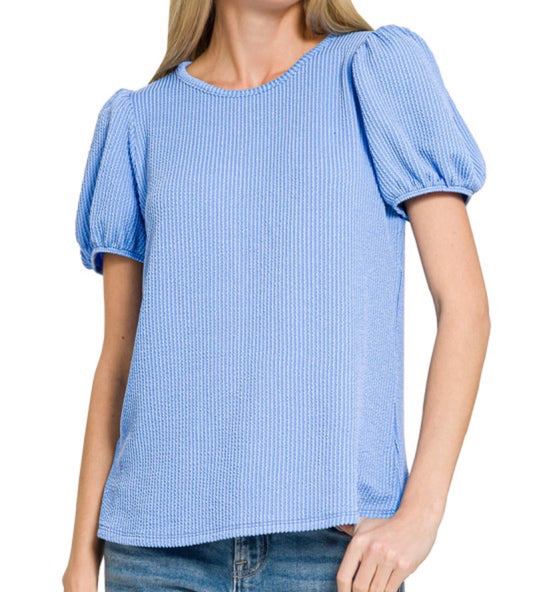Zenana Ribbed Puff Sleeve Top