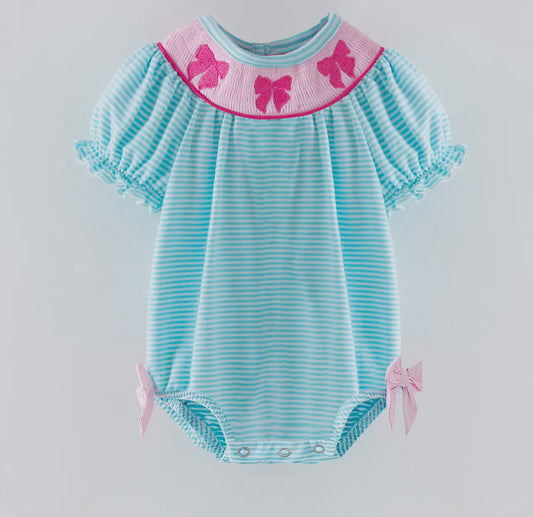 Baby Girls Classic Smocked Embroidered Bow Bubble