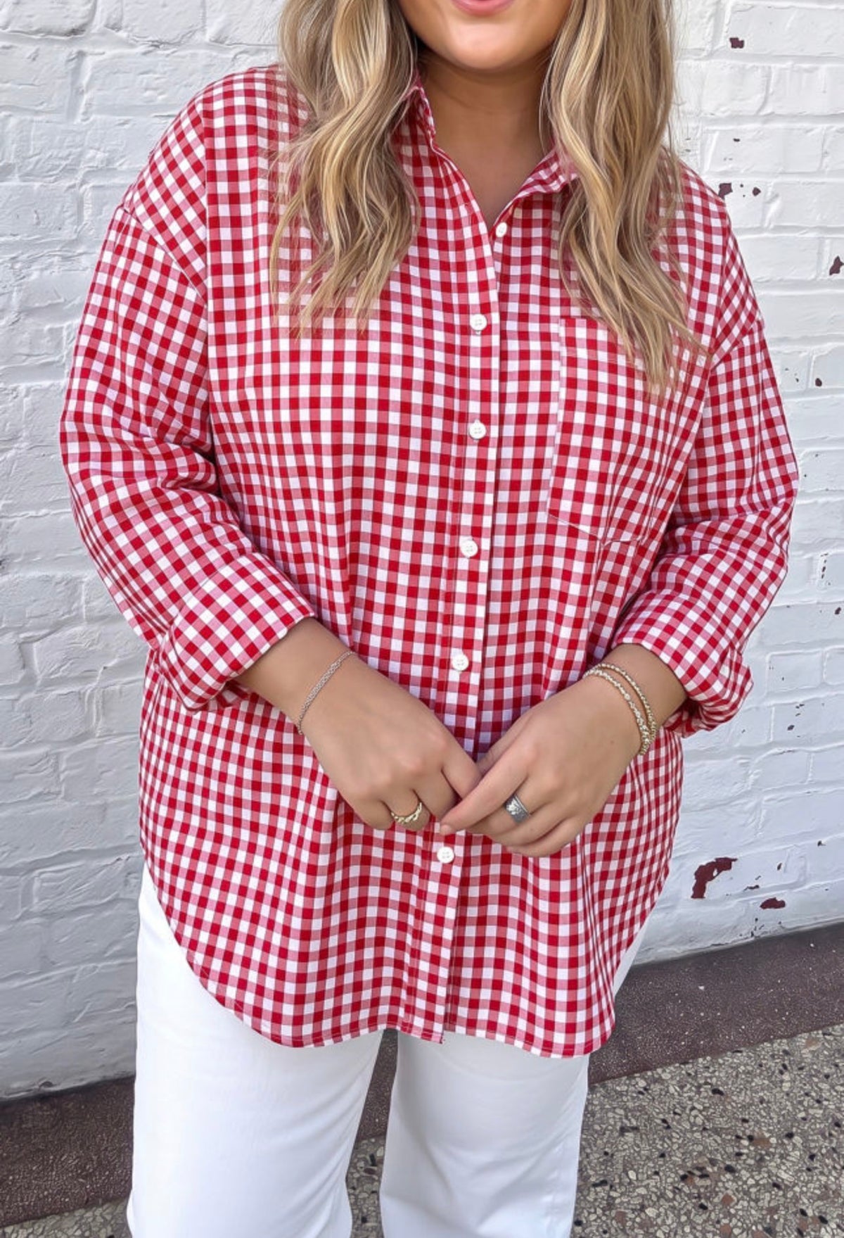 Plus Size Red Plaid Long Sleeve Shirt