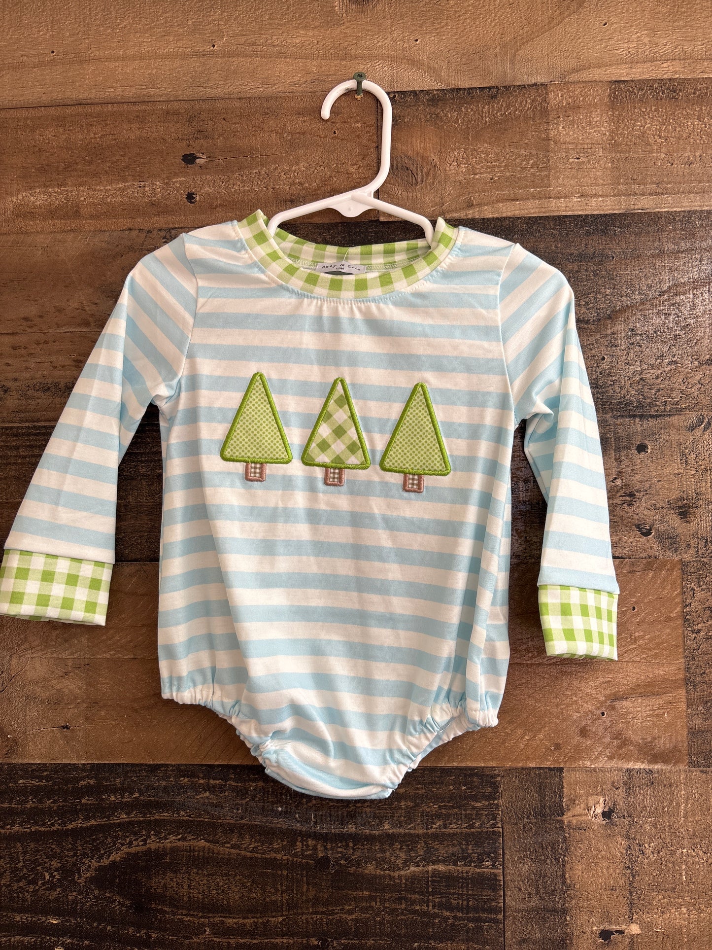 Blue Striped Boys Christmas Tree Romper