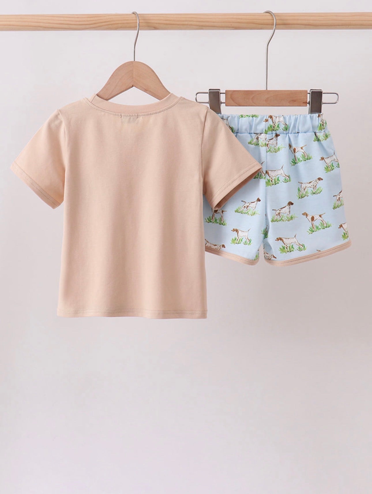 Khaki Puppy Embroidered Short Set