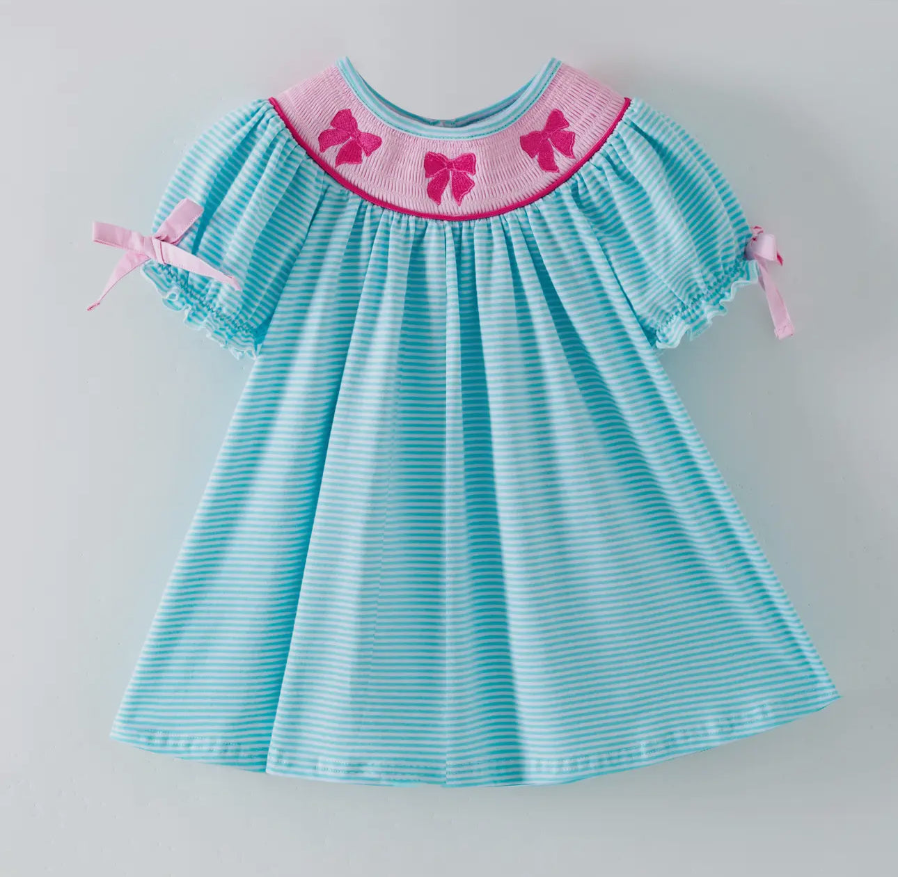 Girls Classic Smocked Embroidered Bow Dress